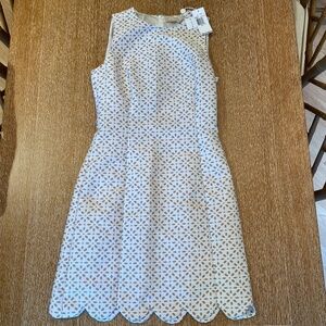 NWT Michael Kors Collection Beige White Eyelet Silk Dress, Size 6 US, Size 40 EU